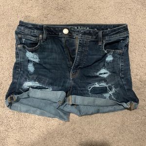 High Waisted American Eagle Dark Wash Denim Distressed Jean Shorts